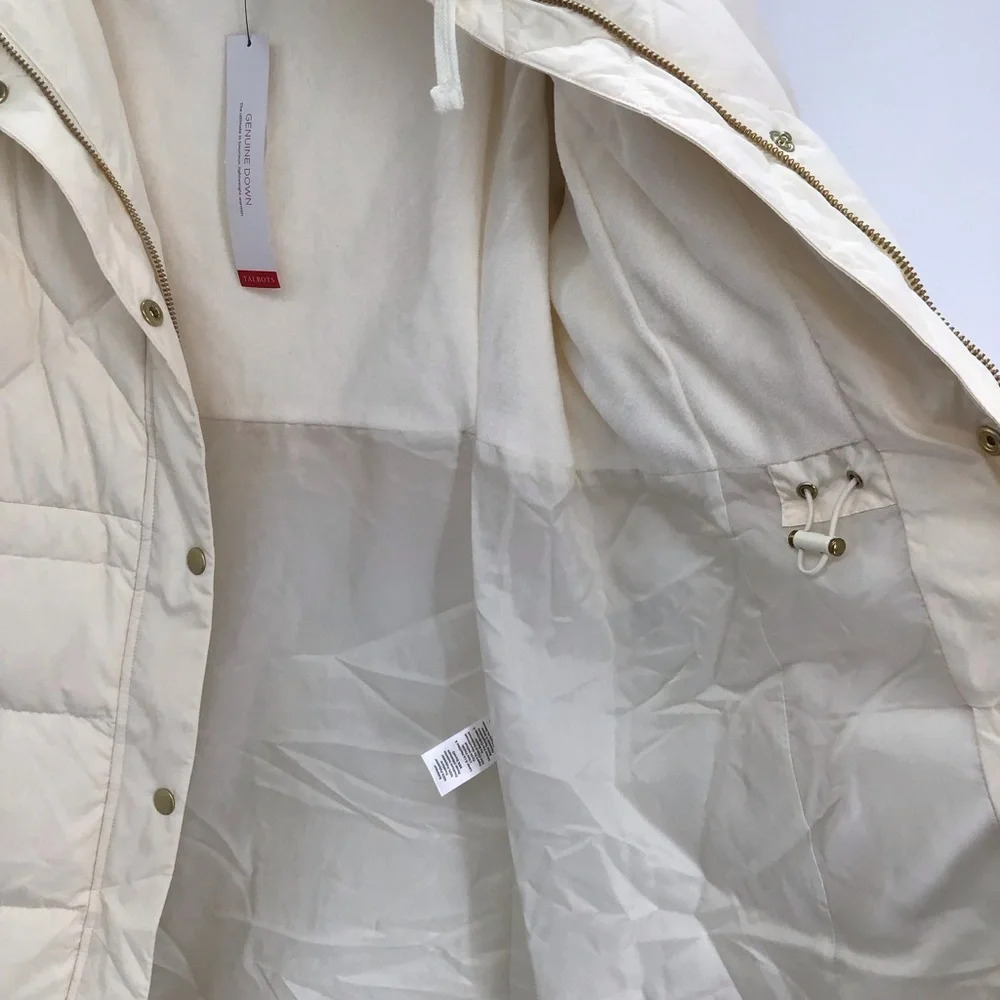 Talbots Women’s Hooded Down Puffer Coat Warm Winter NWT Creme’ Size XS - Picture 13 of 14